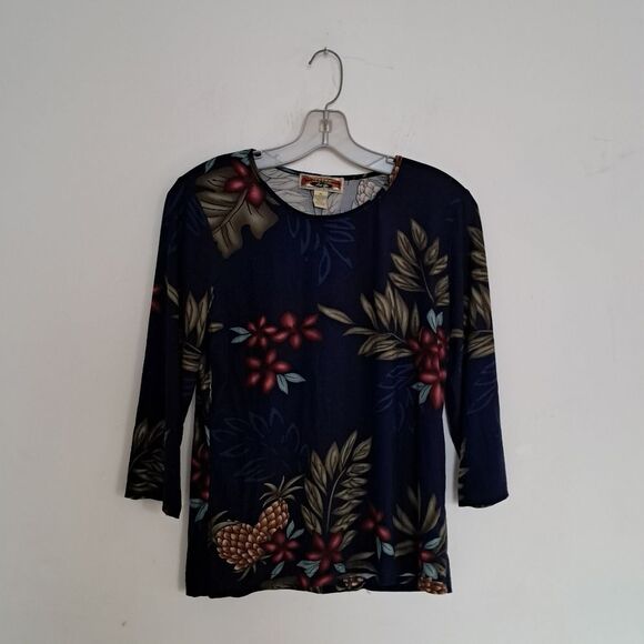 *Final Price* Caribbean Joe Top Women's Medium Stretch Tropical Hawaiian Summer - Picture 1 of 9